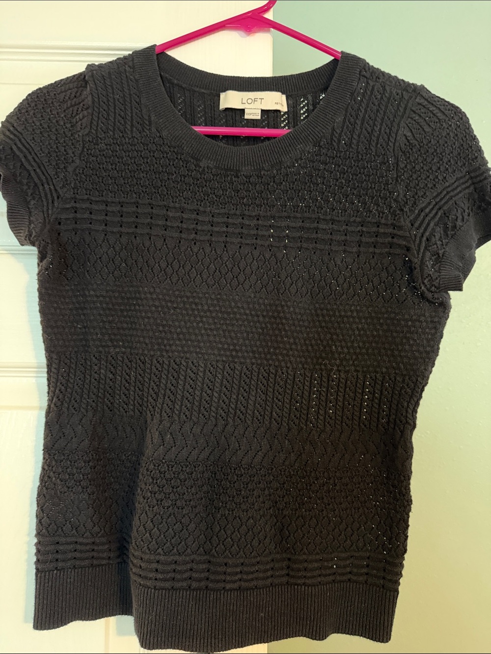 LOFT Black Short Sleeve Textured Knit Top